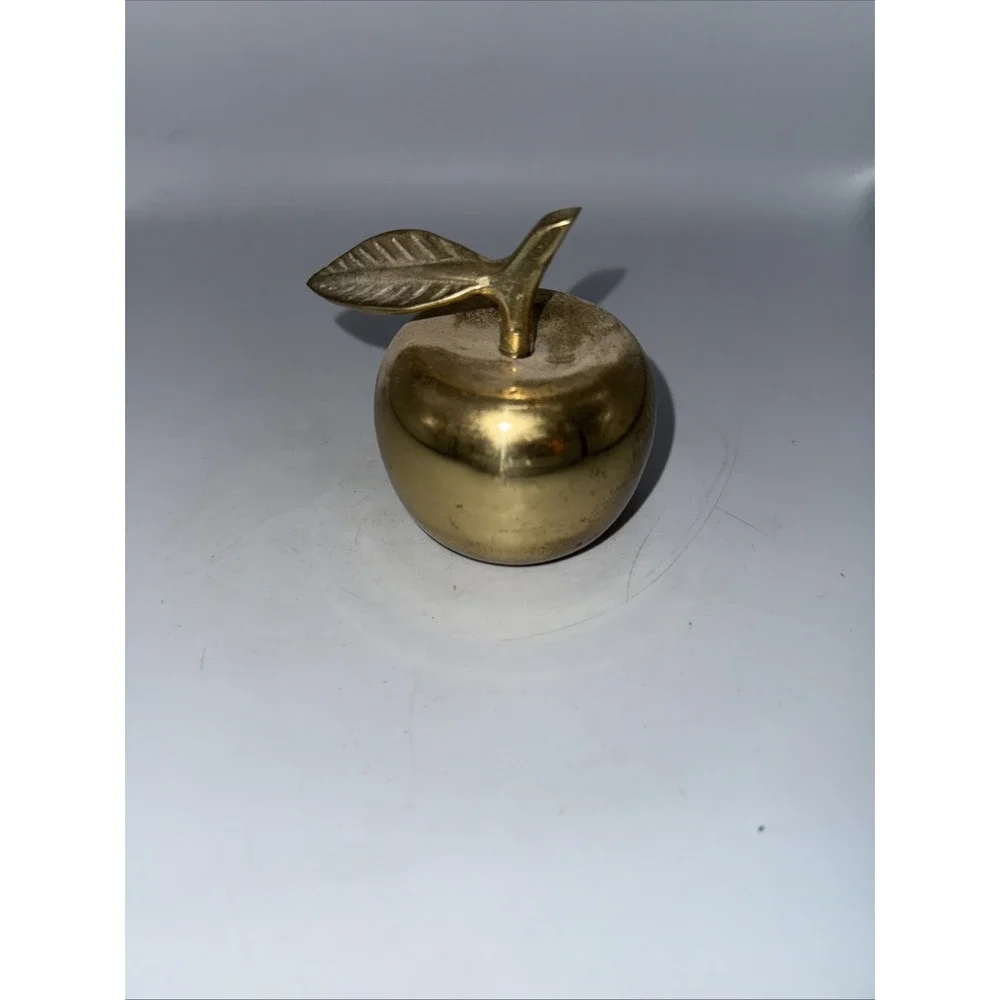 Vintage Solid Brass Apple Bell Teacher's Paperweight Classroom Decor W/PATINA